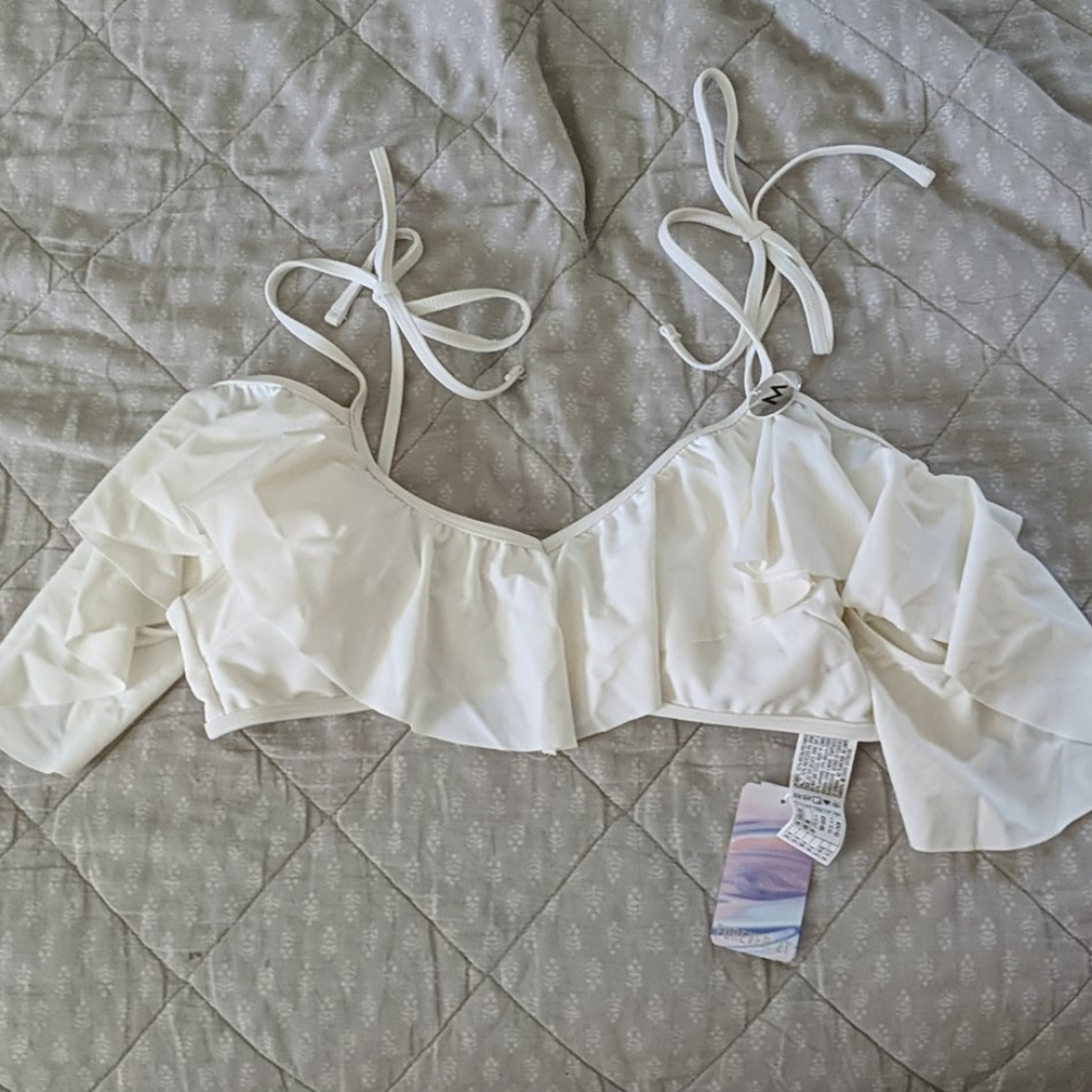 White bathing suit ruffle top